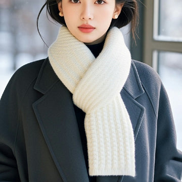 Scarf Women Winter Versatile Solid Color Thickened Woolen Knitted Scarf - Black